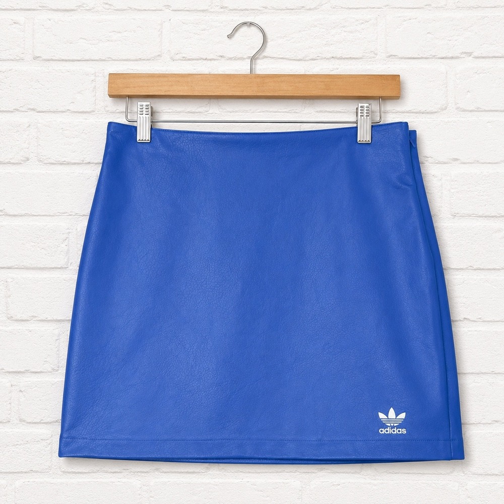 Adidas Originals Womens Blue Faux Leather Mini Skirt Trefoil Logoโ M Streetwear